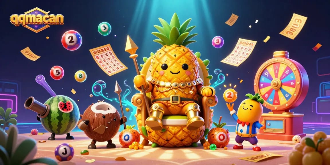 Menangkan jackpot di qqmacan dengan ilustrasi kasino penuh warna dan karakter unik.