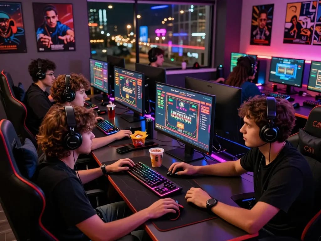 Intense online gaming scene at https://bomwin.jp.net/ with players engaged in interactive casino games.