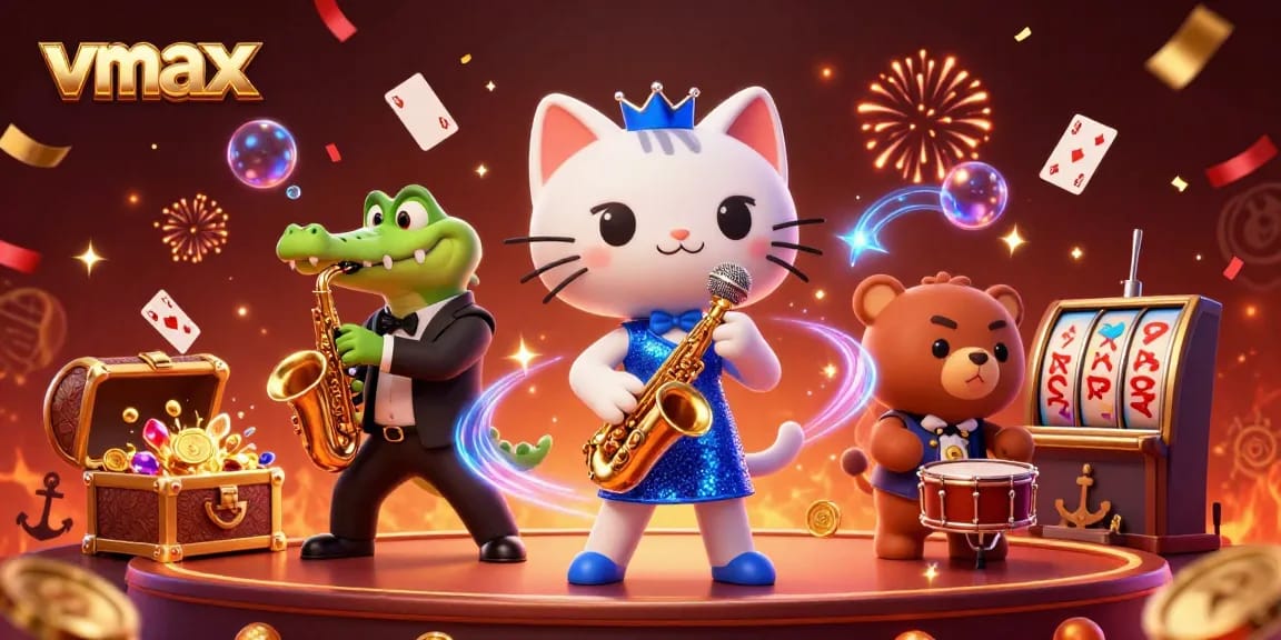 Experience the excitement at Vmax casino with animated characters and dynamic gaming elements.