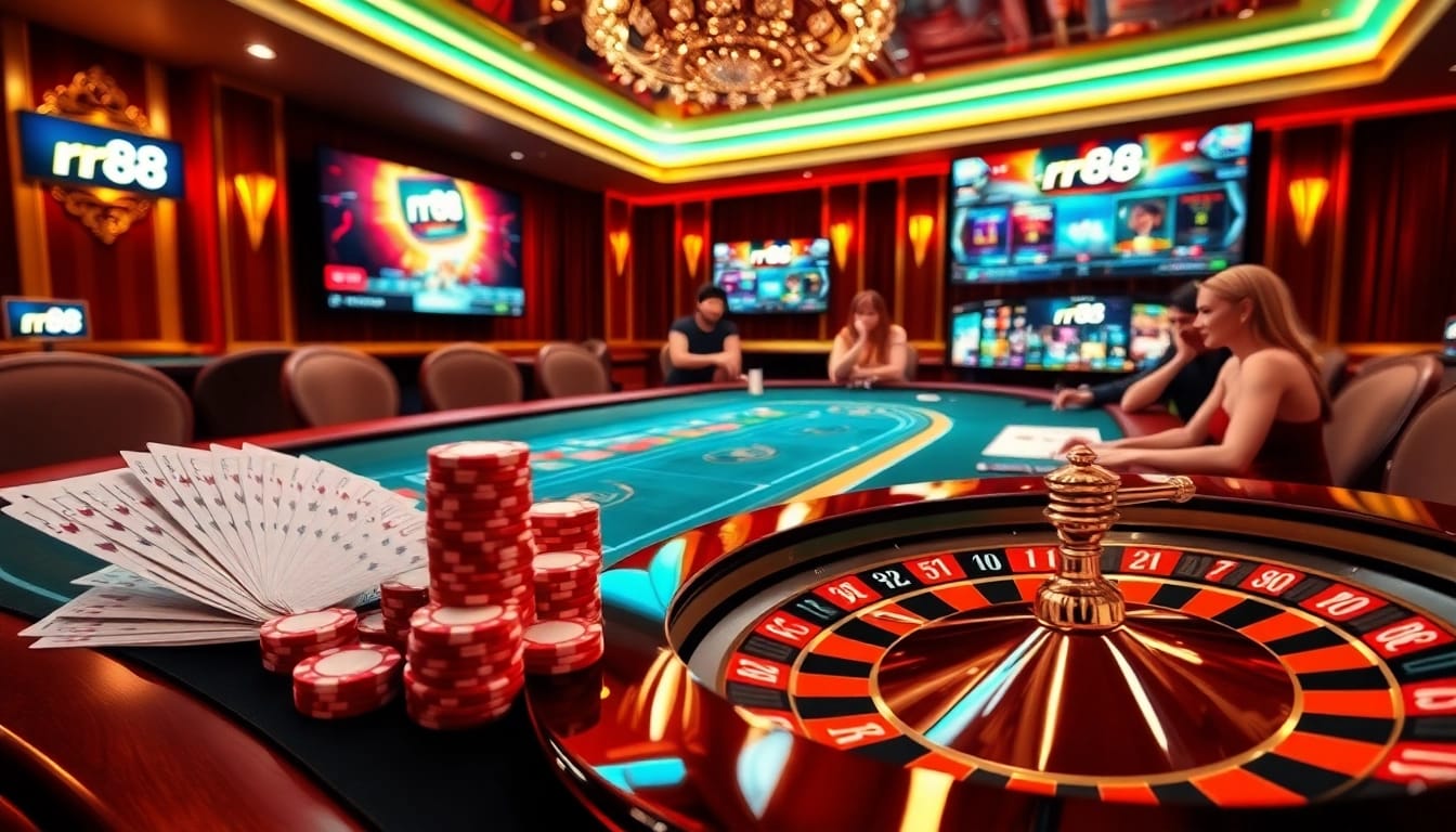 Experience the excitement of rr 88 with vibrant poker chips and a luxurious casino setting.