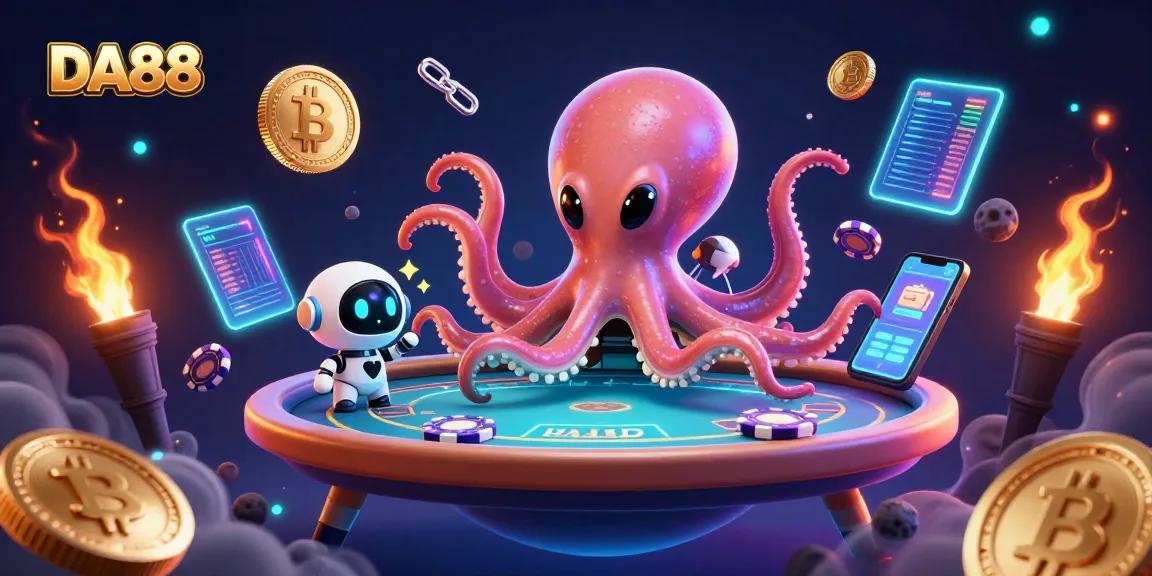 Engage with DA88's thrilling poker game featuring an alien octopus and holographic elements.