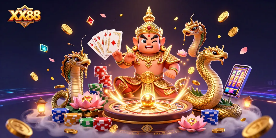 Spin the reels and win big at XX88's vibrant casino illustrated scene