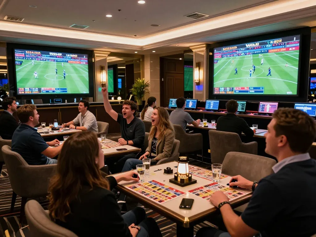 Fans engaged in sports betting excitement while placing bets on soi keo nha cai in an upscale lounge