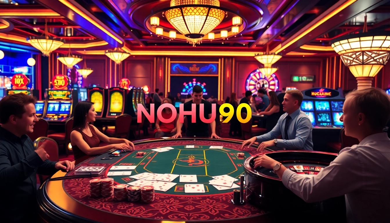 Players experiencing the thrill of winning at NOHU90's vibrant casino tables.