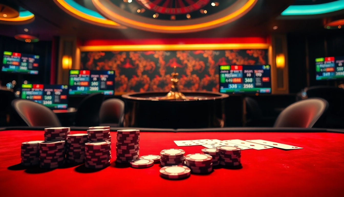 Experience thrilling gameplay at lu88 with glamorous casino tables and poker chips.
