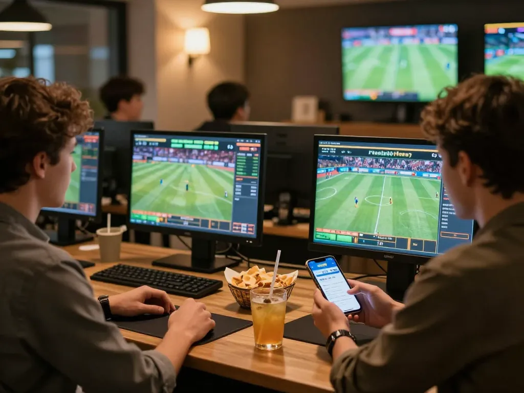 Engaging users at home using net88 betting app on smartphone while surrounded by sports betting screens and snacks.