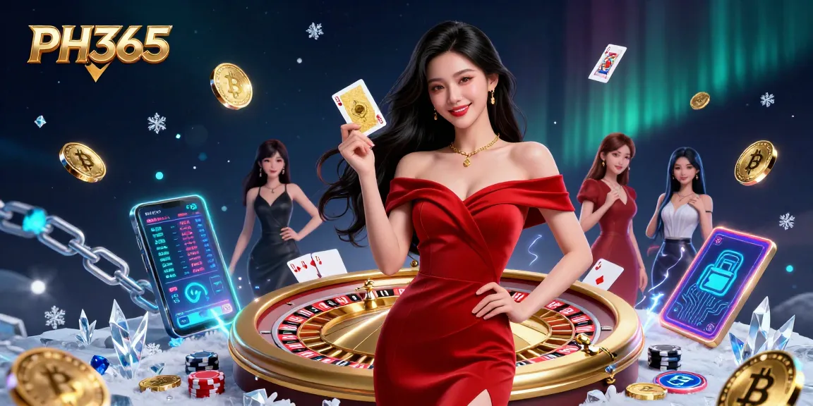 Experience thrilling gameplay with PH365 in this vibrant casino scene featuring digital currencies.