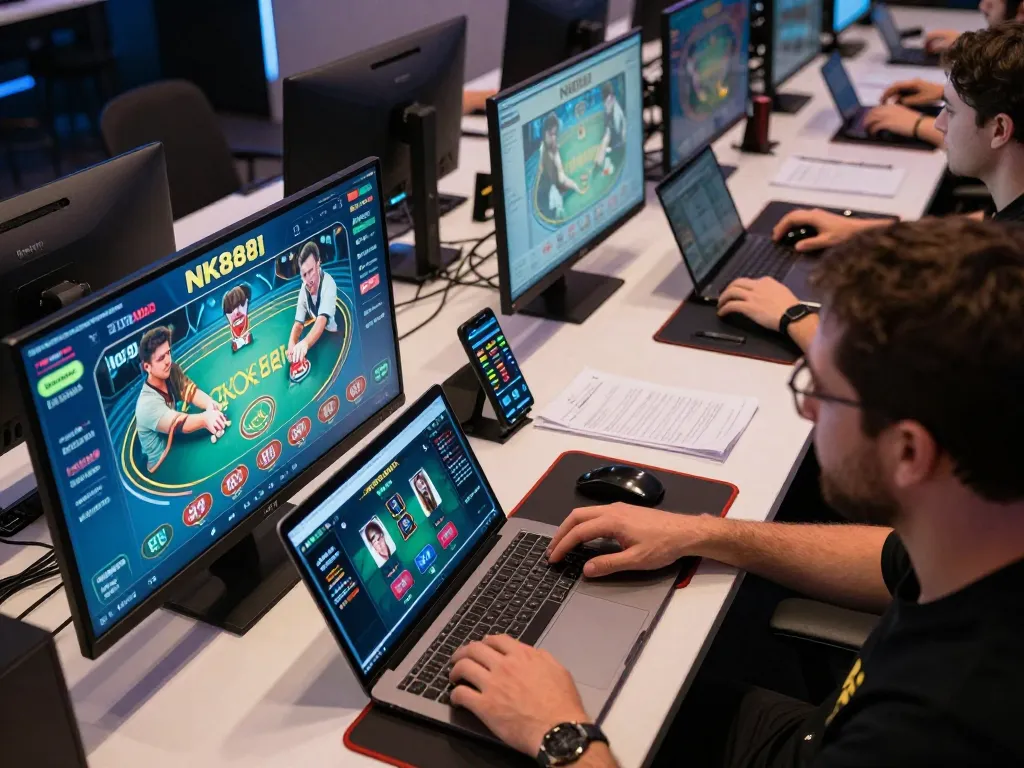 Engaging online gaming scene featuring NK88 app on smartphone with dynamic live betting