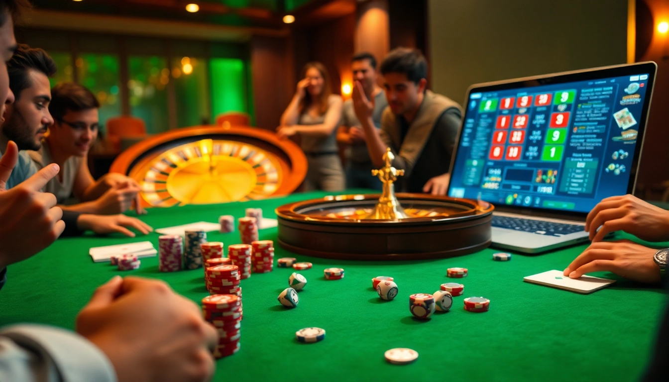 Enjoy thrilling gameplay at https://cakhia04.tv with vibrant casino visuals of poker chips and roulette under warm lighting.