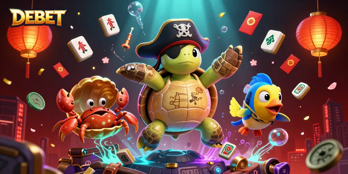 Engage with DEBET's thrilling betting experience featuring vibrant casino elements and characters.