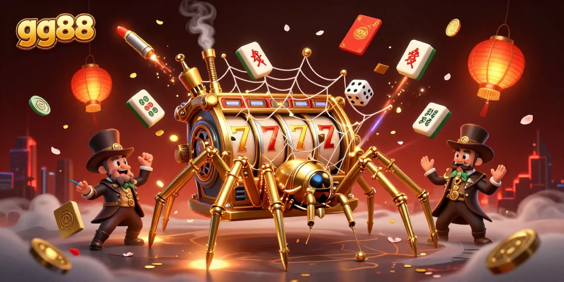 Experience winning thrills at gg88 with a dynamic 3D illustration of a golden spider creating a jackpot web.