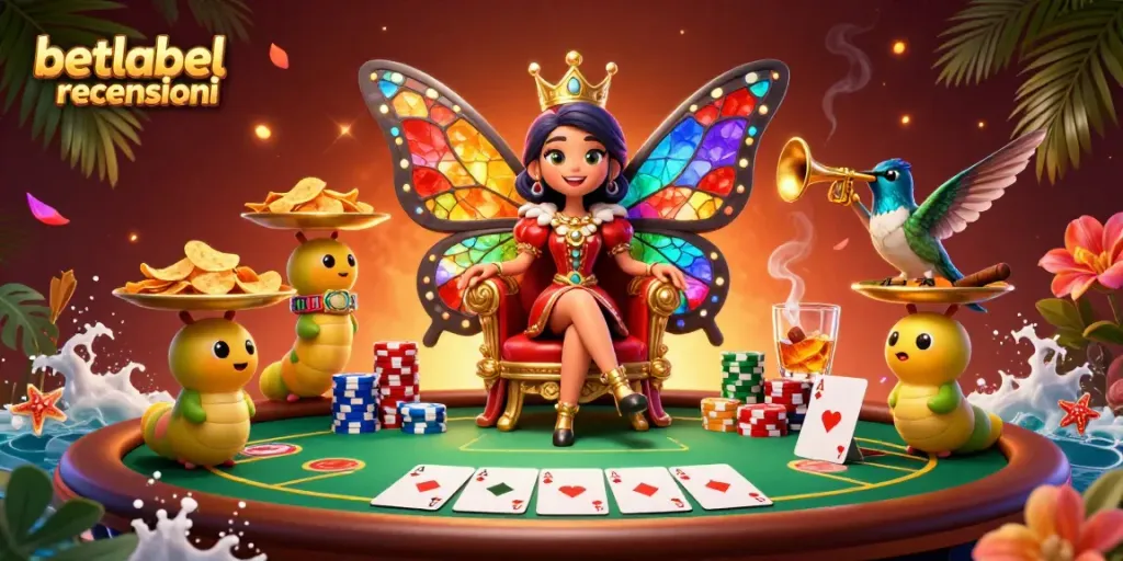 Experience betlabel recensioni through a vibrant casino world with layered gaming elements and colorful characters.