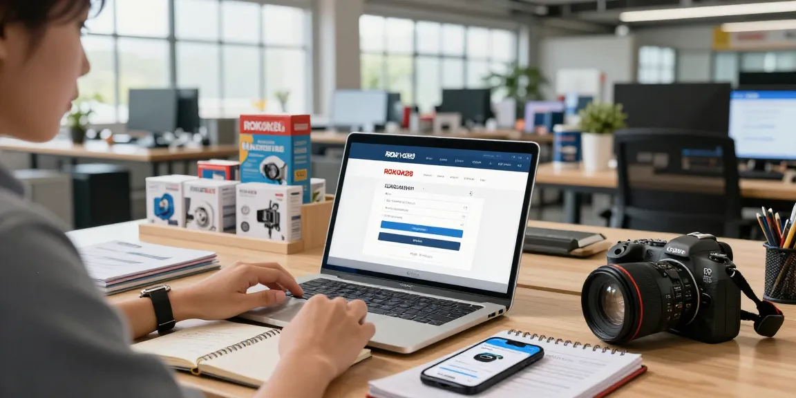 Accessing the rokok88 login on a modern industrial marketplace platform in a bright workspace.