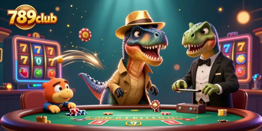 Experience the thrill of the 789club with animated characters and dynamic elements in a lively casino environment.