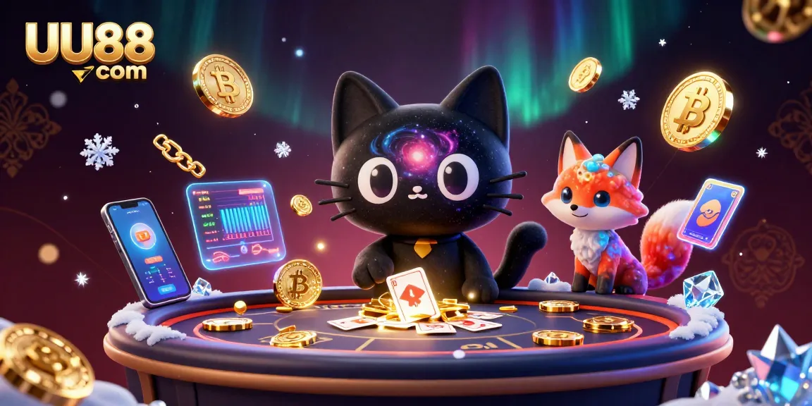 Engage with the thrilling universe of UU88 com, as the black hole cat draws in golden gaming chips at a cosmic casino!