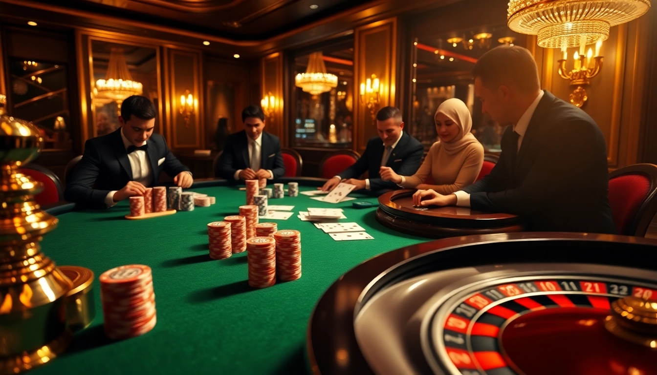 Experience high-stakes excitement at 8KBET with luxury casino gaming tables and vibrant atmosphere.