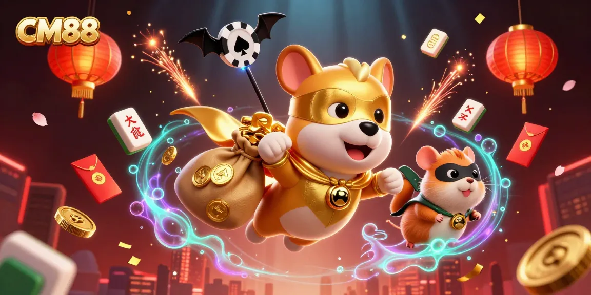 CM88 brings excitement to players with a superhero dog flying carrying gold coins amidst casino elements.