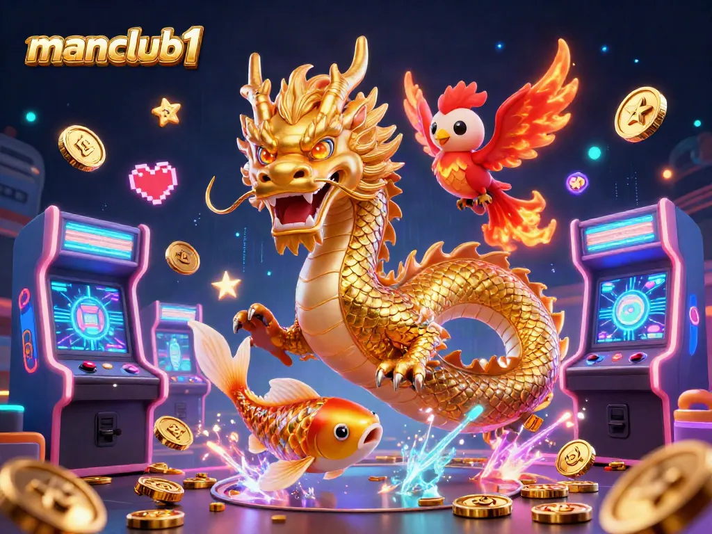 Experience thrilling gameplay at manclub1 with a vibrant 3D casino illustration full of action.