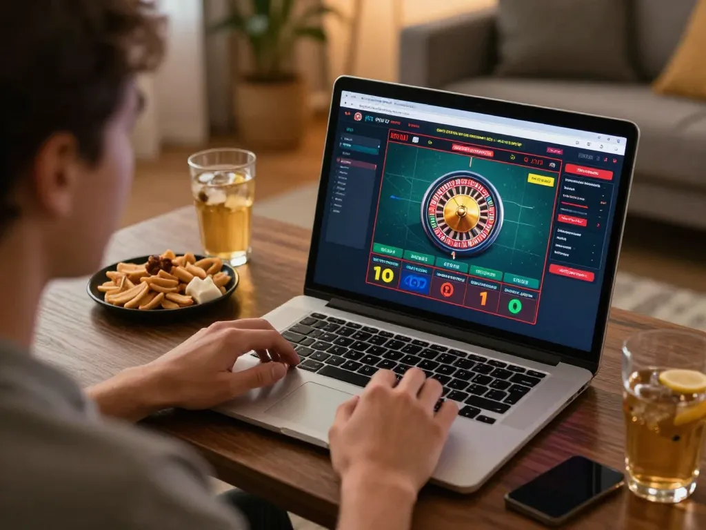 ww88 player actively engaging with a live dealer game on their laptop, highlighting online gaming excitement
