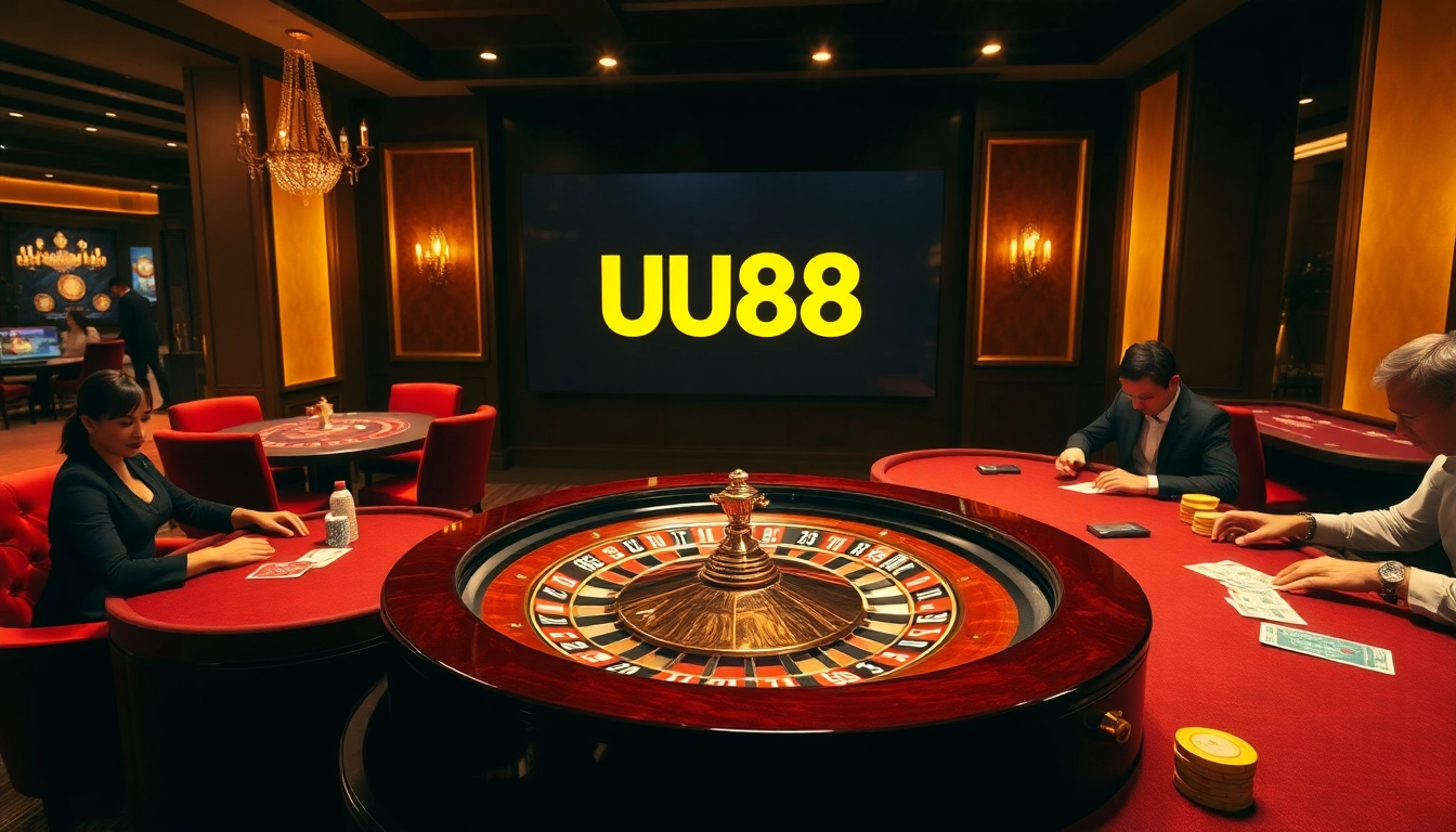 Experience the excitement of UU88 at a luxurious casino with roulette and poker.
