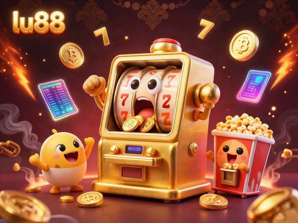 Experience the excitement at lu88 with a golden slot machine hitting a jackpot and cheering baby slots.