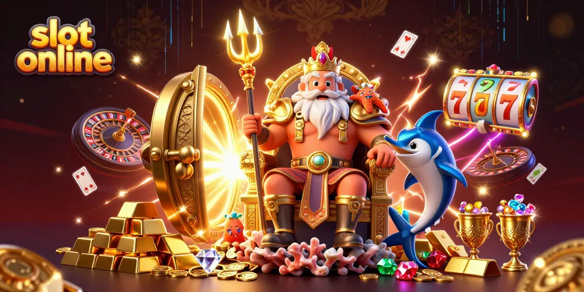 Spin and win at slot online with Neptune and treasures in a vibrant casino scene.