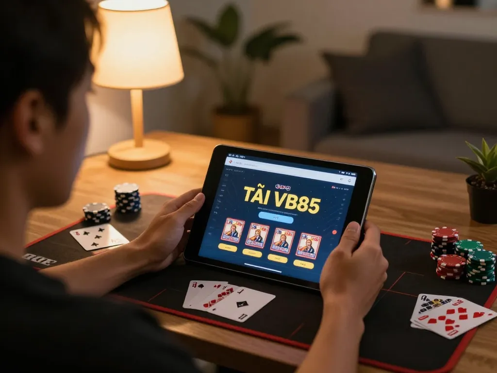 TẢI VB88 app displayed on tablet for engaging online gambling experience at home.