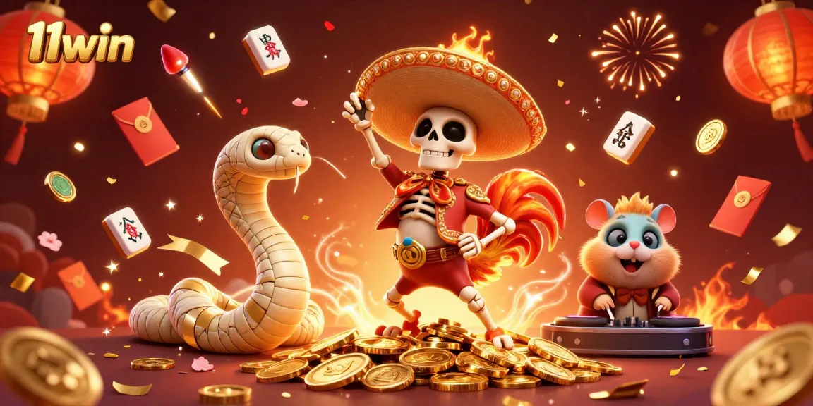 Experience the thrill of winning with 11win in this vibrant casino scene featuring animated characters.