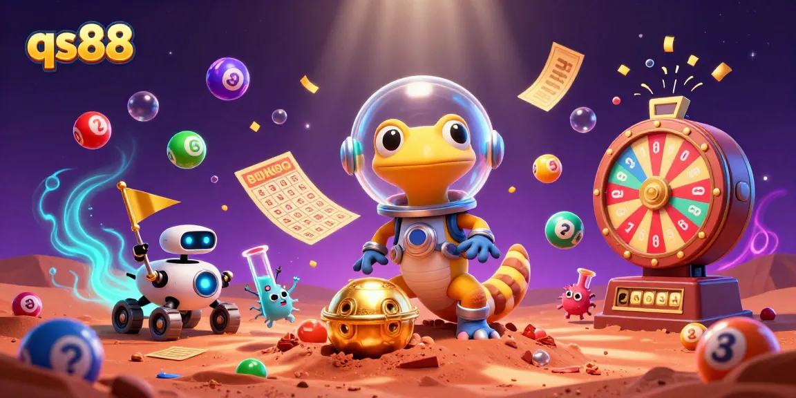 Engage with qs88 casino excitement as a Martian gecko discovers treasures amidst colorful dynamic game elements.