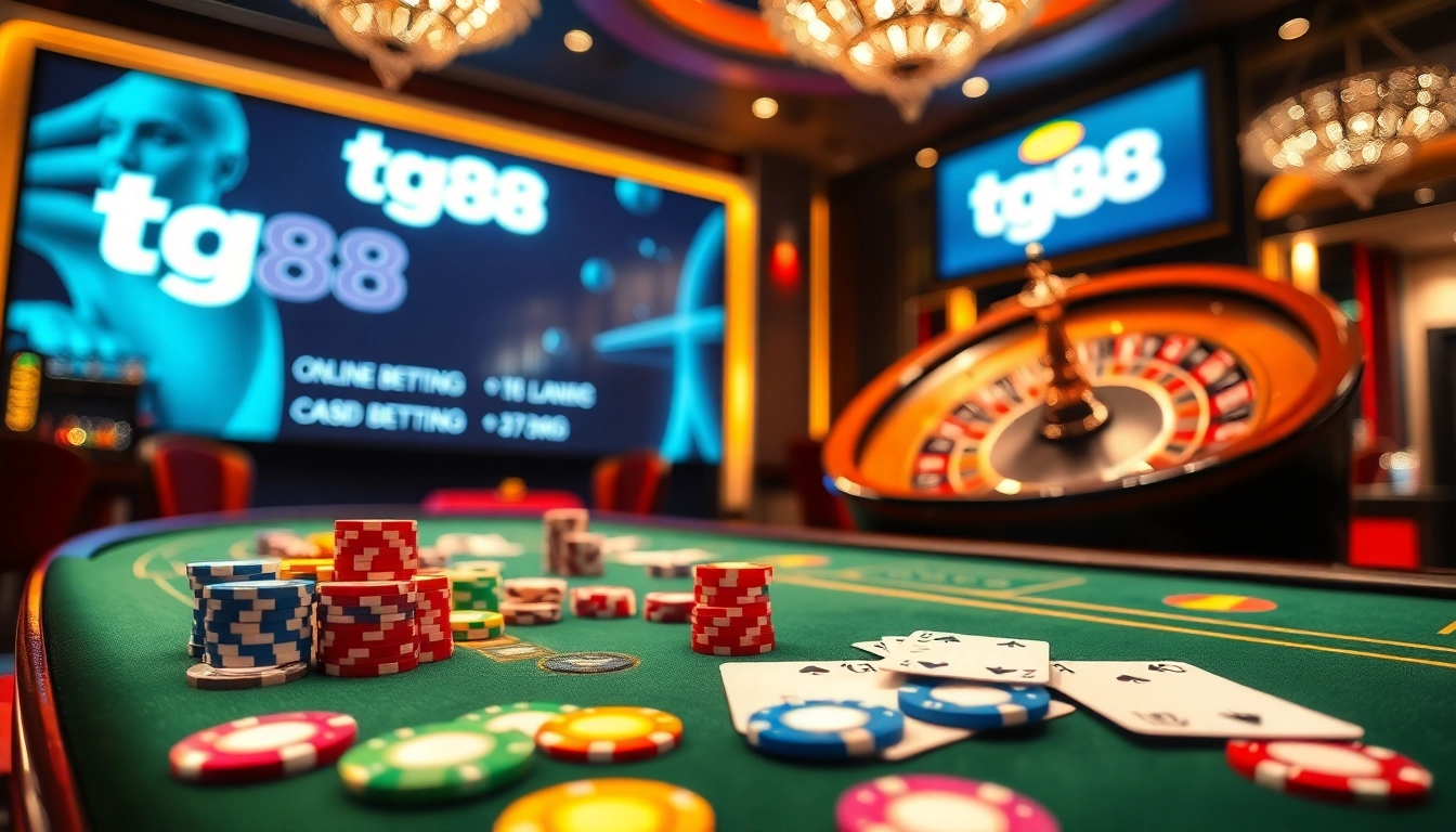 Experience thrilling gameplay at tg88 with colorful chips and cards on a luxury casino table.