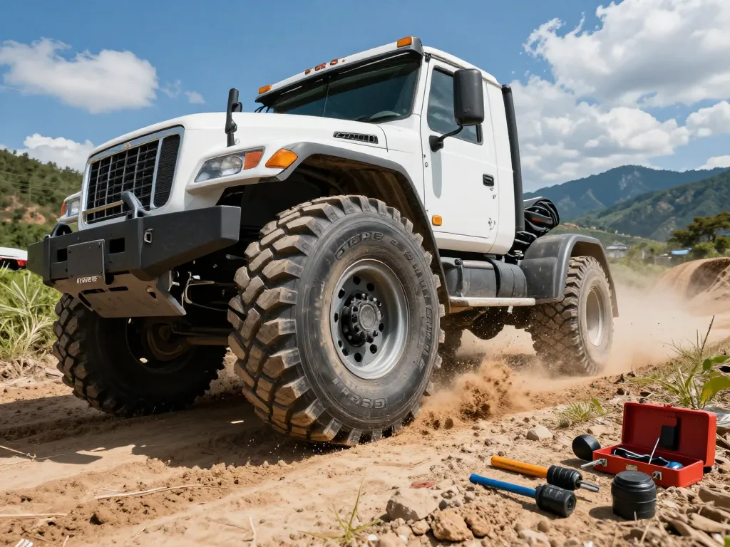 Dynamic scene featuring the RR99 tire in action on rugged terrain, showcasing durability and off-road performance.