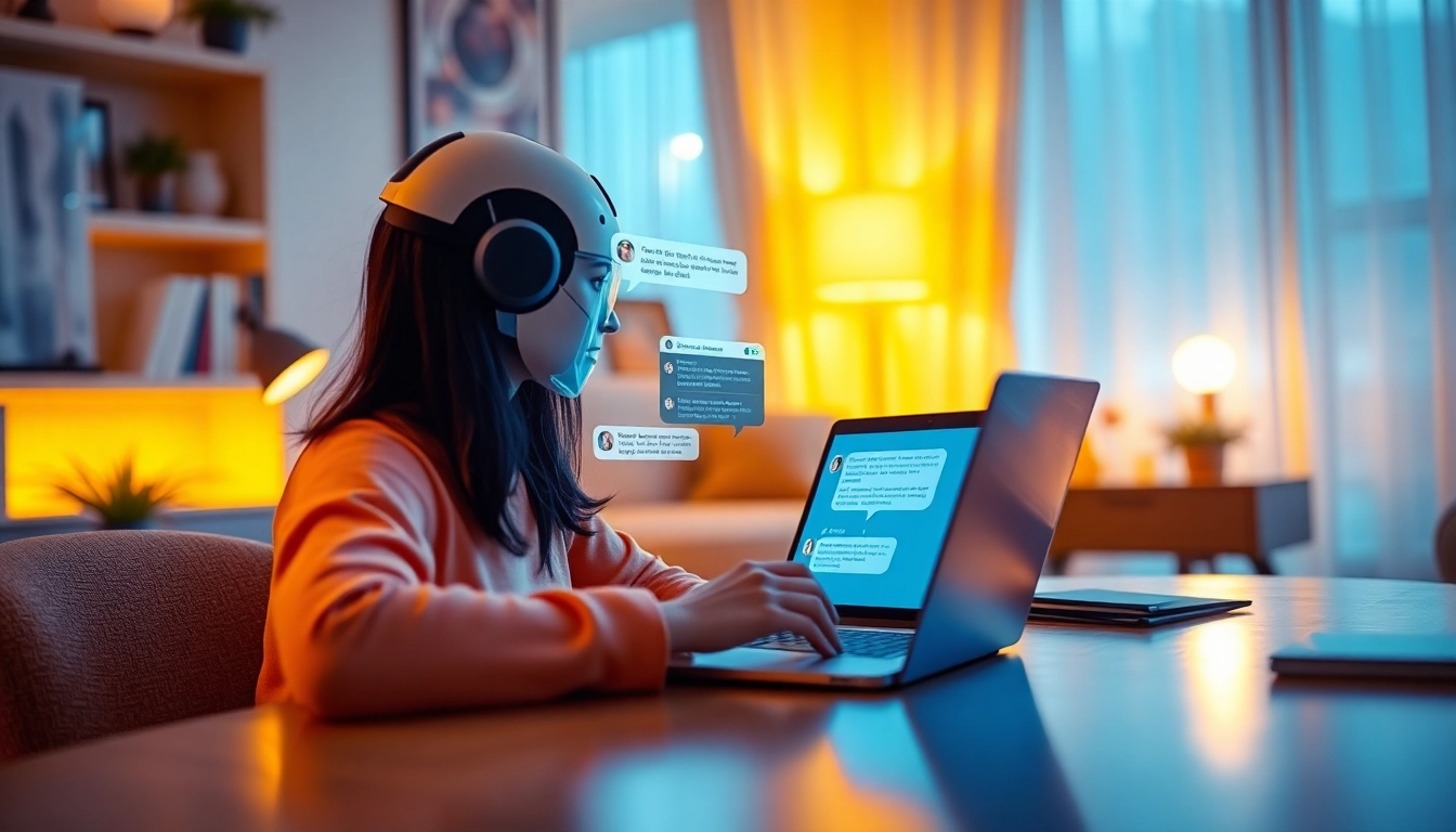 Engaging conversation with a sex AI chat on a sleek digital interface in a cozy setting.