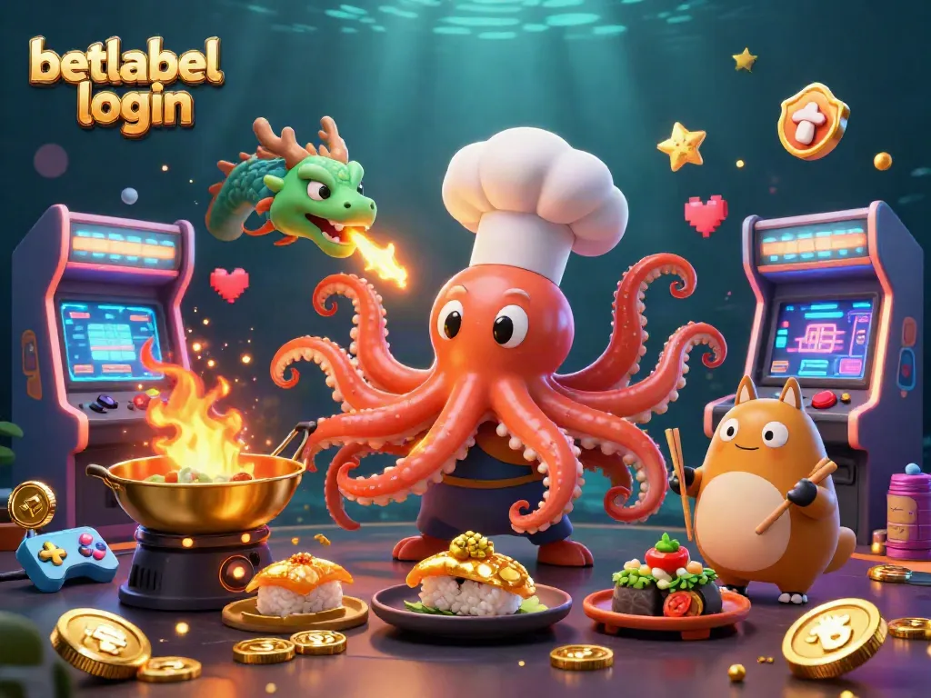 Engage with the excitement at betlabel login with a playful scene of a sushi chef octopus and a dragon.