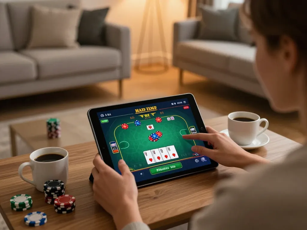 Engaging in online gaming at home while exploring tt88 lừa dảo with an app.