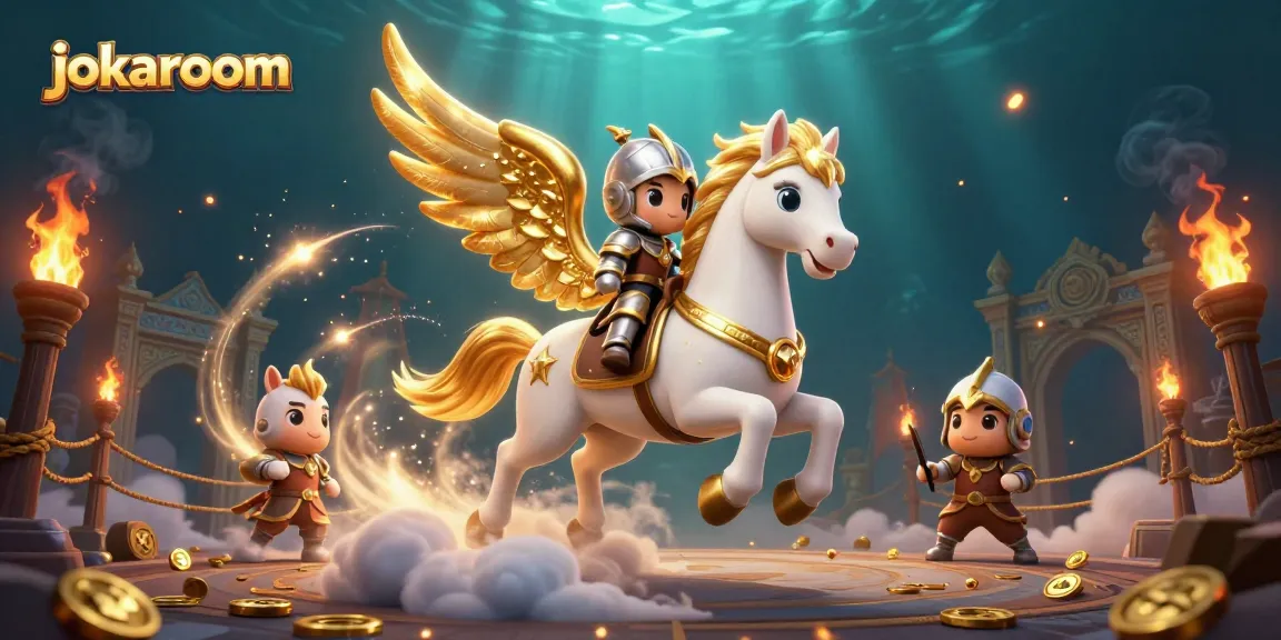 Experience thrilling gaming at jokaroom with a celestial horse and knight amid dynamic casino elements.