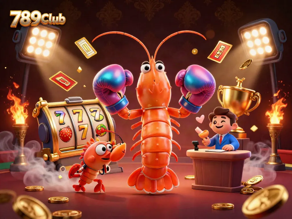 Experience thrilling slots and jackpots with 789CLub's vibrant 3D cartoon characters and casino elements.