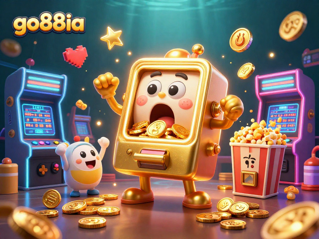 Experience go88ia's thrilling jackpot as the animated slot machine surprises with coins pouring out!