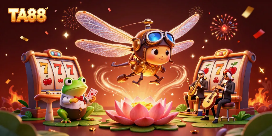 Experience the excitement of TA88 with a lively 3D casino illustration featuring vibrant characters and games.