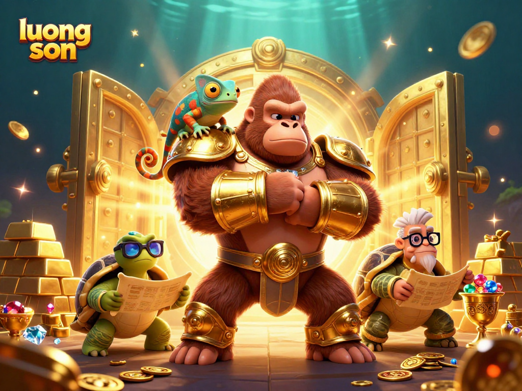 Engage in thrilling gambling action with luong son as a powerful gorilla king and companions in rich treasure.