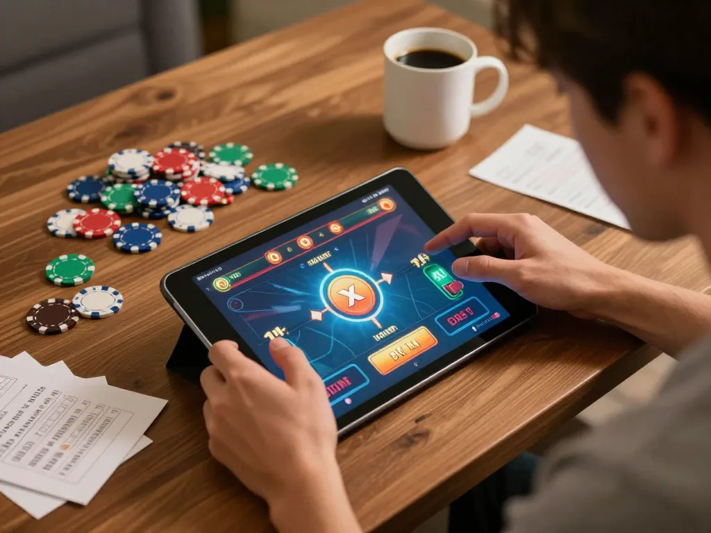 Engaging gameplay on app tài xỉu online in a cozy home setting, focused player enjoying the experience.