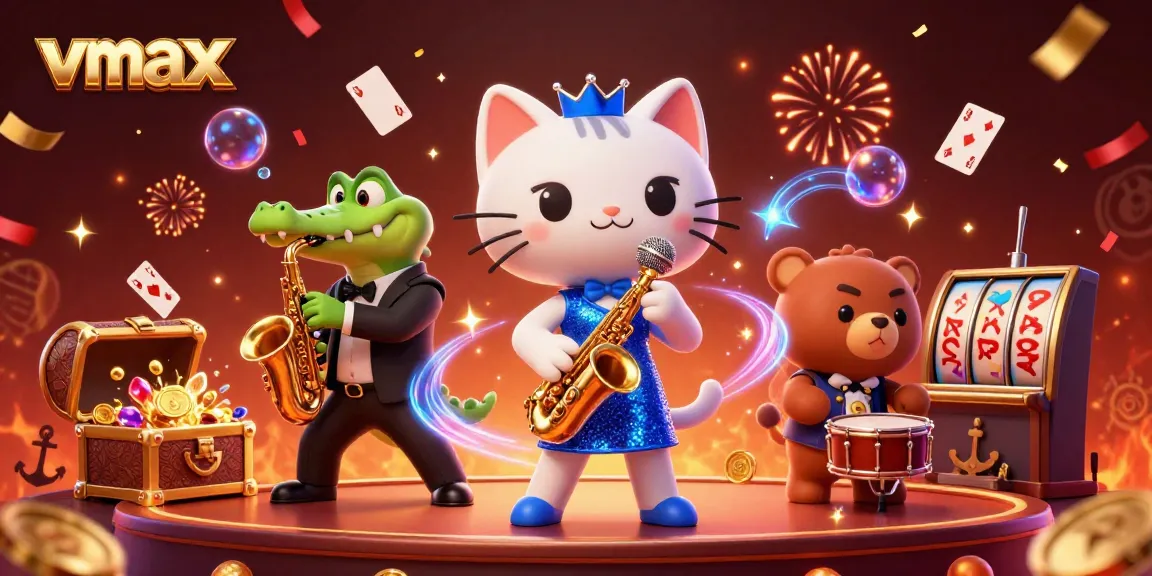 Experience the excitement at Vmax casino with animated characters and dynamic gaming elements.