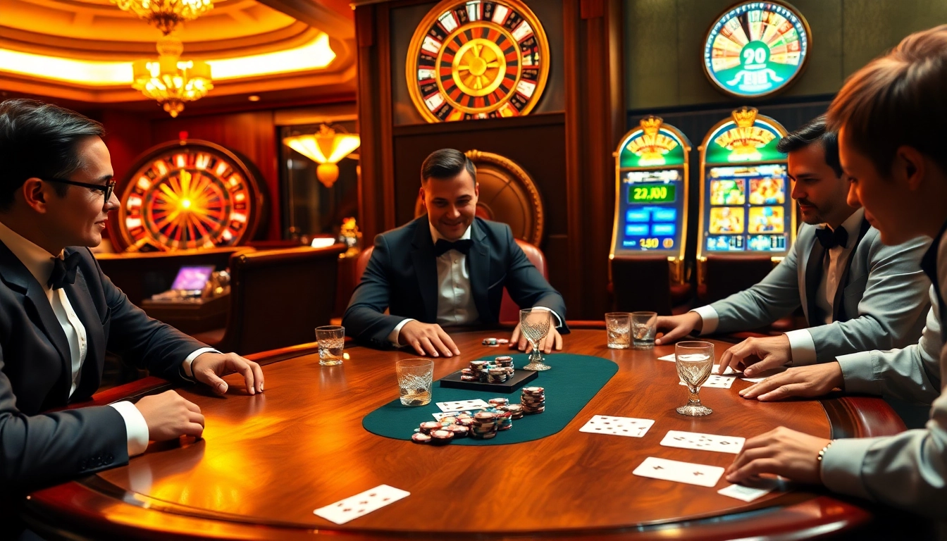Luckywin players compete in an intense poker game showcasing tension and excitement.