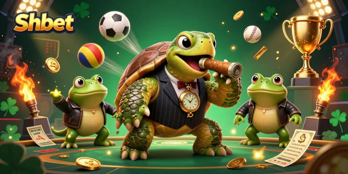 Join the fun at Shbet, where a cartoon turtle and frog enforcers light up the casino with winning sports action!