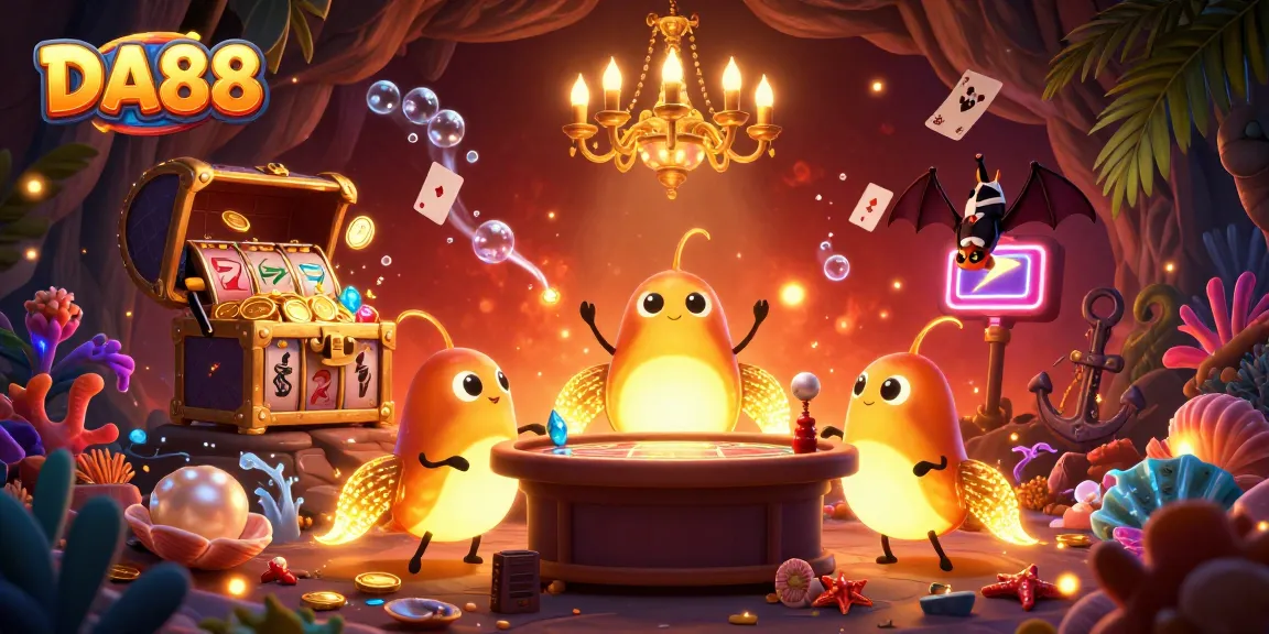 Experience the vibrant play at DA88's cave casino, illuminated by glowworms amidst treasure.