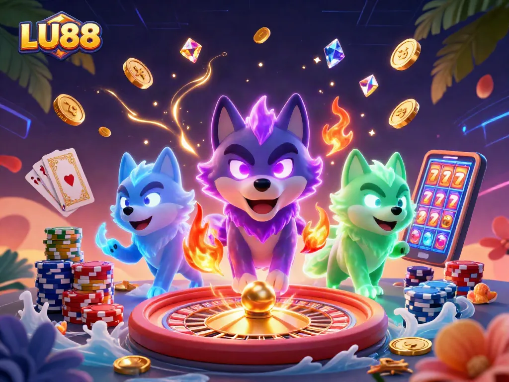 Experience the excitement of LU88 as ghostly wolves triumphantly showcase casino games amidst cascading wins.