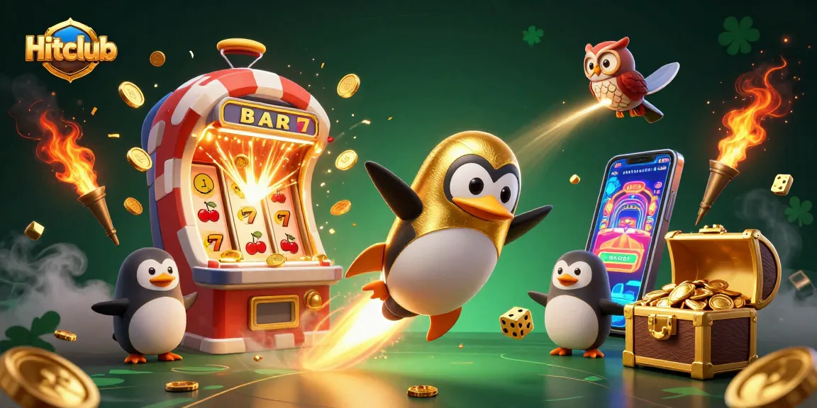 Hitclub players enjoy thrilling gameplay as a golden penguin races through a casino space adventure.