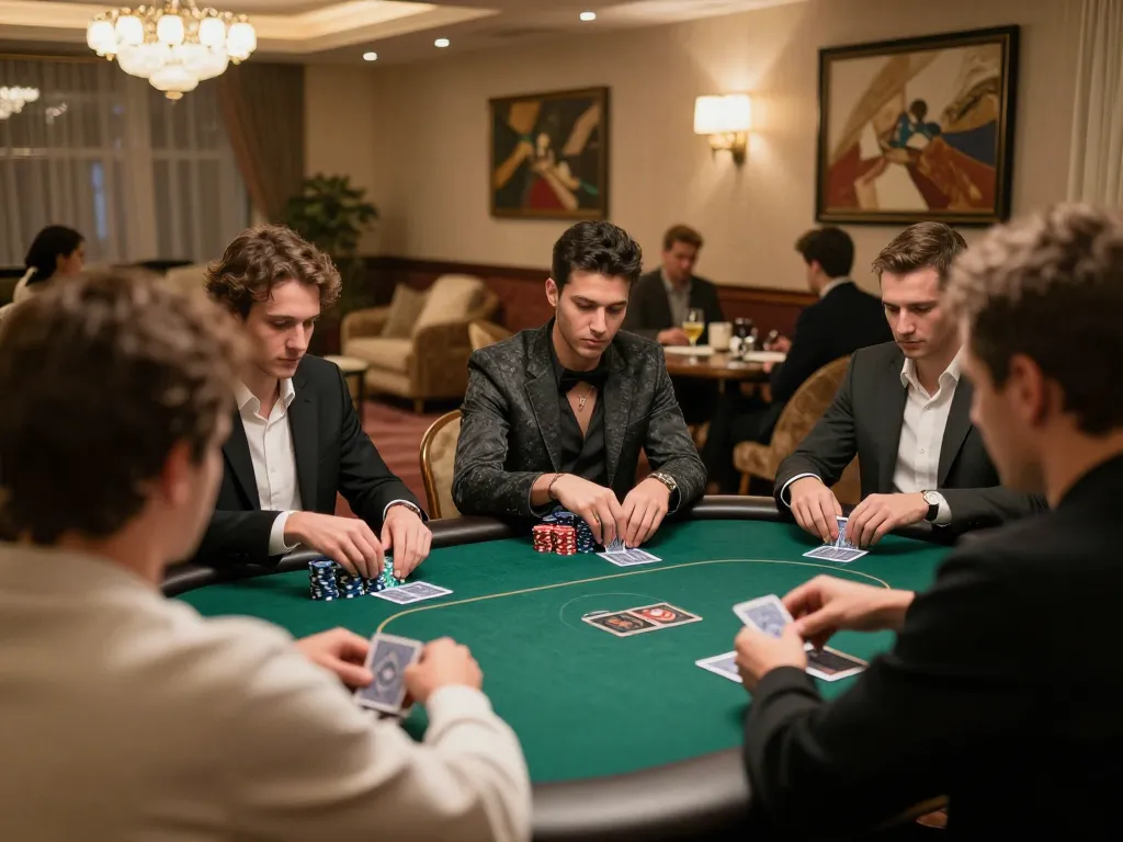 Playing a high-stakes poker game at Fun88cd, showcasing intense focus and stacked chips.