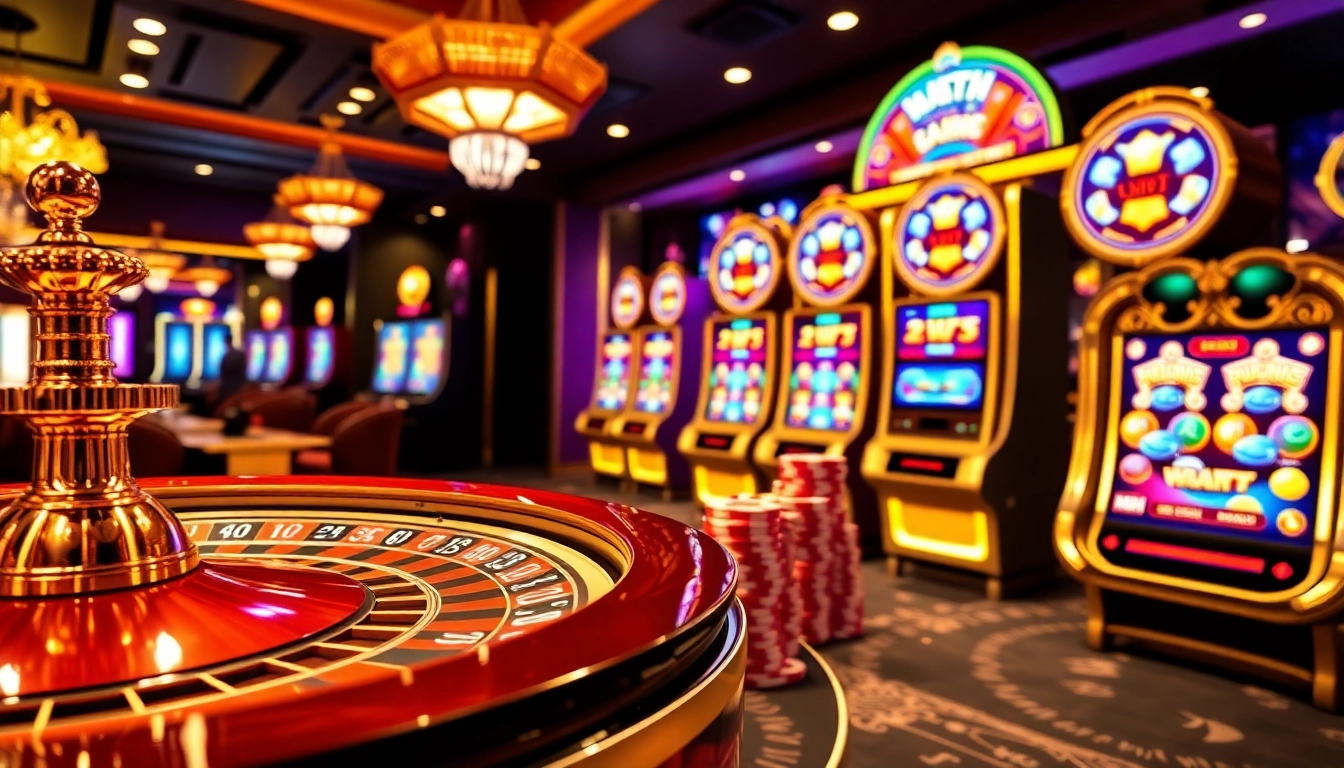 Experience thrilling gameplay at NOHU90 with vibrant casino tables and colorful slot machines.