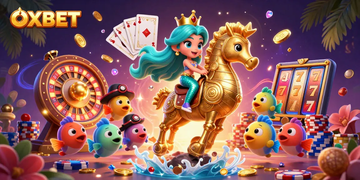 Experience the thrill of gaming with OXBET's fantastical casino adventure illustration featuring a mermaid princess.