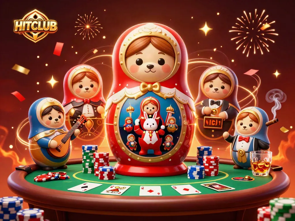 Engage with HITCLUB's thrilling bear-themed casino scene, featuring exciting poker elements.